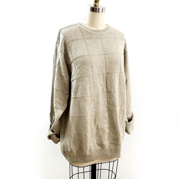 Izod Sweaters - IZOD // Taupe Crew Windowpane Grandpa Sweater